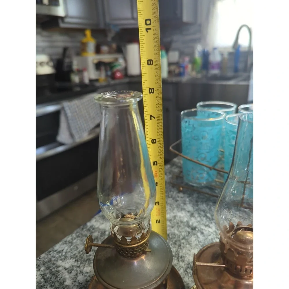 3 Vintage Kerosene Lamp Glass Chimney Copper Finish 2 Positions